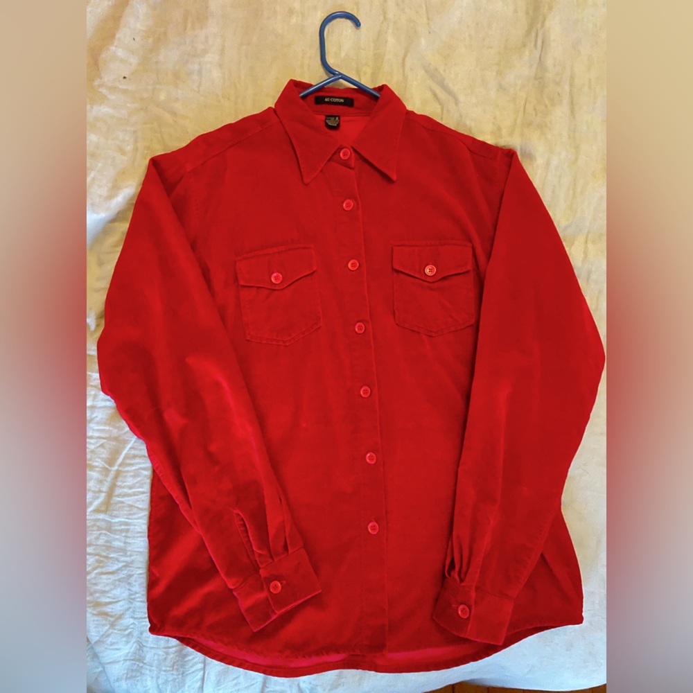au Coton red velvet button down